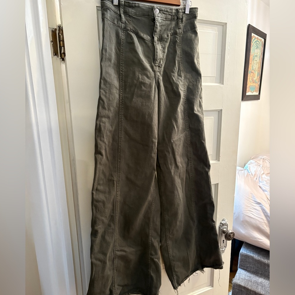 FREE PEOPLE Olive Wide Leg Jeans